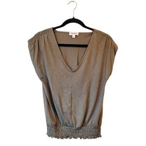 Evereve Women's Olive Green Smocked Blouse Size XS